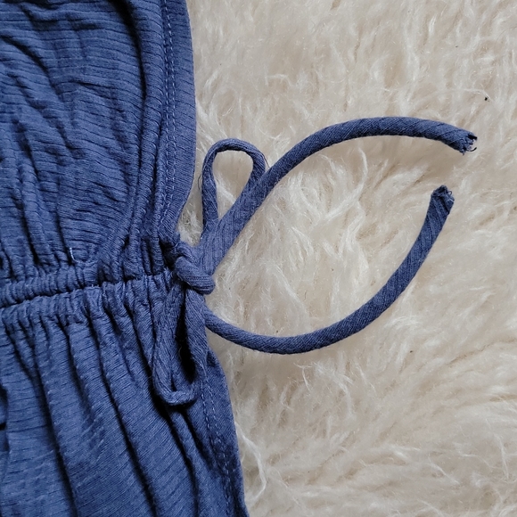 Caution to the Wind Ruched Drawstring Front Spaghetti Strap Ribbed Camisole Blue - Picture 2 of 6